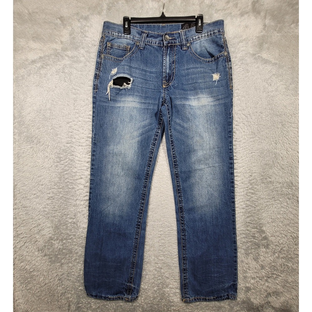 TK AXEL Relaxed Straight Mens Jeans W34 L34 Distressed Rips Blue Denim‎ (36x33)